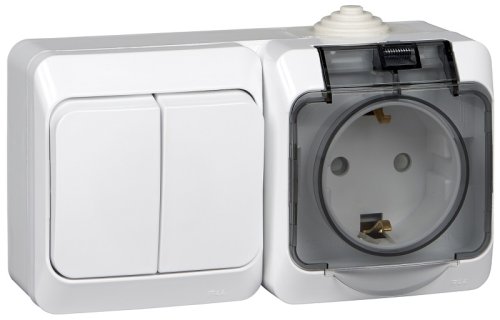 Блок накладной Systeme Electric Этюд розетка 1-м.+выключатель 2-кл. IP44 белый картинка